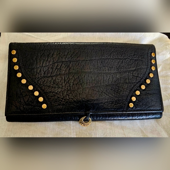 Fendi Handbags - Fendi Black Leather Wallet with Gold Studs